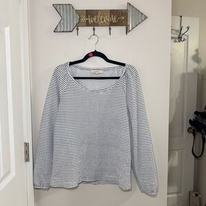 LOFT Navy and White Striped Knit Top Size Medium